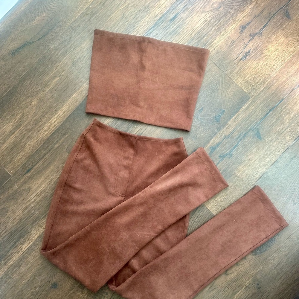 LESET LE SET Gaia Tube Top (S) & High Waisted Straight Leg Pants (XS)